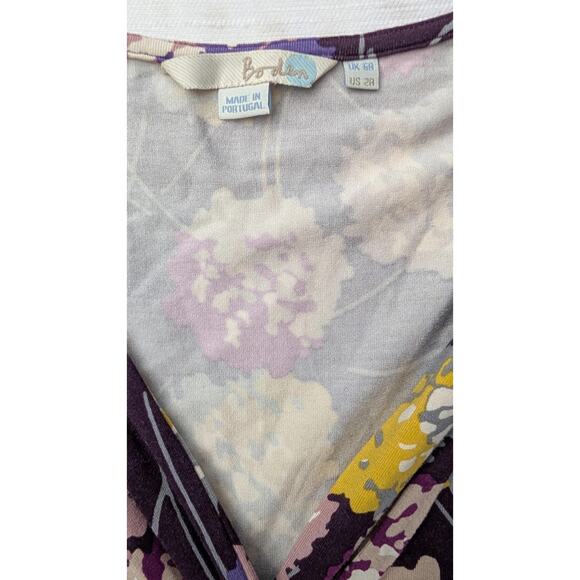 Boden Womens V Neck Floral Jersey Dress 2R 3/4‎ Sleeve Purple Fitted Knee Length - Picture 5 of 6